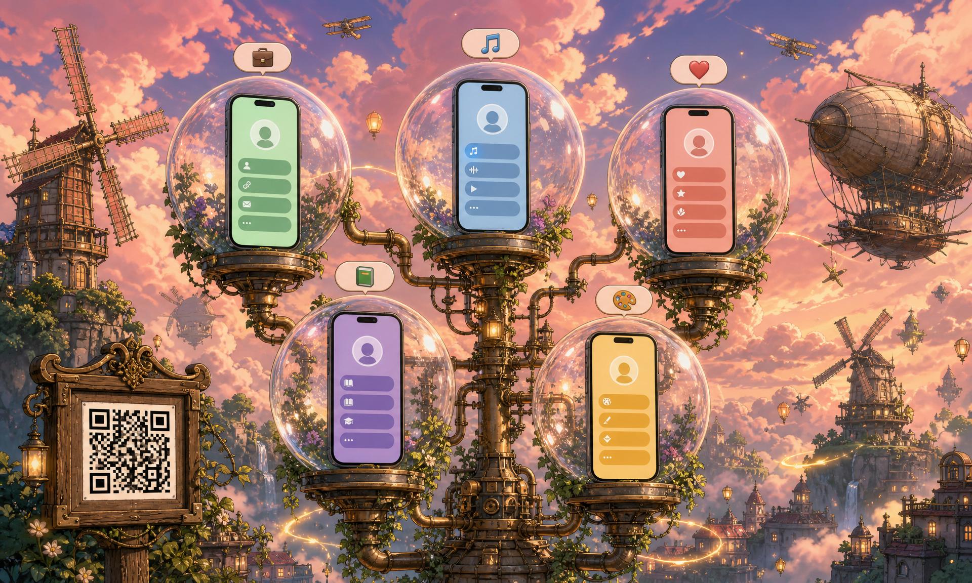 Illustration of colorful link-in-bio pages